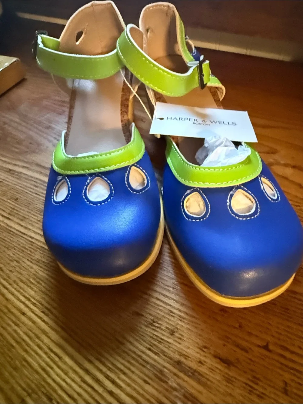 Girls Blue and Lime Mary Jane Dress Shoes